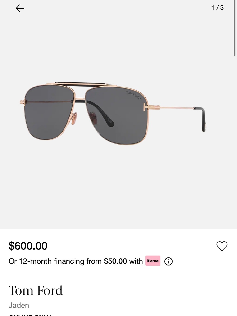 Tom Ford Jaden Metal Aviator Sunglasses with Dark Gray Lenses